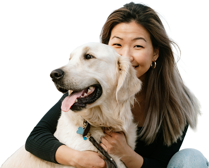Happy dog with owner